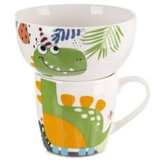 Northix Otroška skodelica s skledo, dinozaver iz porcelana, 2 kom.