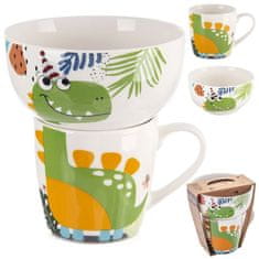 Northix Otroška skodelica s skledo, dinozaver iz porcelana, 2 kom.