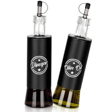 Northix Steklenice za olje in kis, črno steklo, 300 ml, 2 kom.