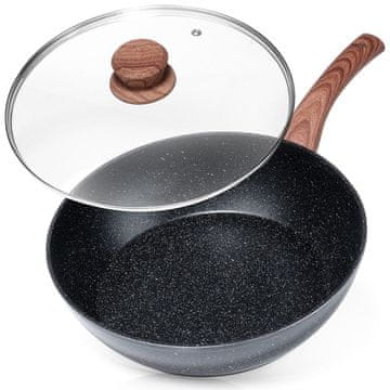 Northix Granitna ponev s steklenim pokrovom BLACK&WOOD 28 cm, 3,5 l