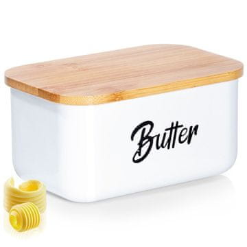 Northix Menjava masla iz belega jekla s pokrovom iz bambusa in napisom Butter