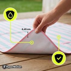 HyperMotion Plažna piknik odeja 150 x 200 cm z rožnato-zelenimi črtami - vodoodporno dno iz PVC, zložena meri 30 x 22 x 5 cm, vgrajen trakast ročaj