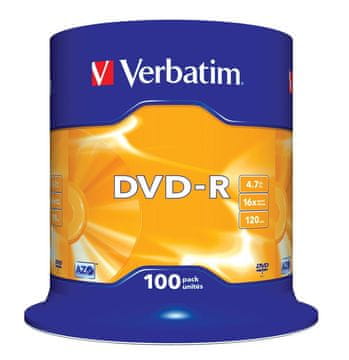 slomart Verbatim DVD-R 16x 4.7GB 100 kosov, za brizgalni tisk