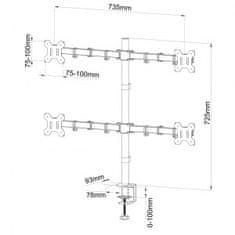ART ART L-04N nosilec za 4 monitorje LED/LCD 13-27"