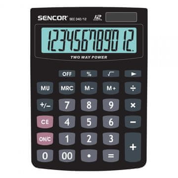 SENCOR Sencor SEC 340/12 namizni kalkulator, 12-mestni LCD, dvojno napajanje