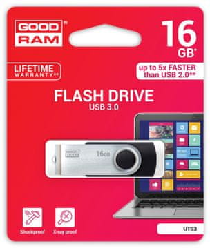 GoodRam Goodram UTS3 USB ključek 16GB, črn, vrtljiv