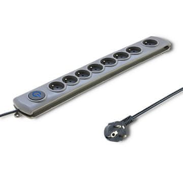 Qoltec Qoltec 501680 razdelilnik z zaščito 8 vtičnic 3m, siv