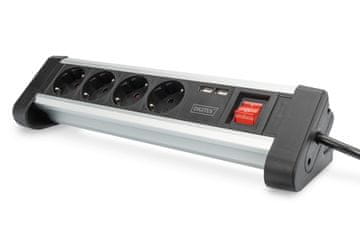 Digitus Digitus DA-90301 pisarniška napajalna letev, 4x šuko, 2x USB (5V/2A), aluminijasta