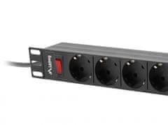 Lanberg Lanberg RACK POWER STRIP 19" PDU 1U 9x Schuko 3m, črna