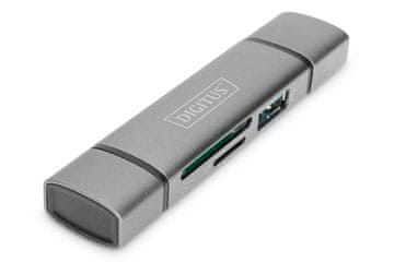 Digitus Digitus DA-70137 Čitalnik kartic 3-portni USB-C / USB 3.0 SuperSpeed, aluminij, siv