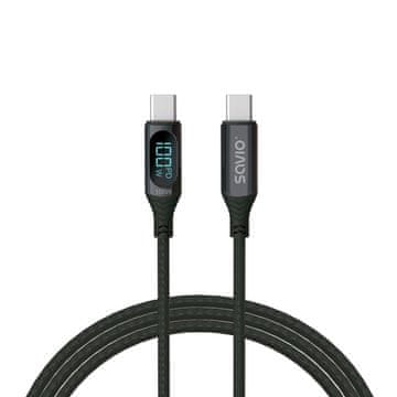SAVIO Savio CL-174 USB-A na USB-C kabel 1m, 100W, LED zaslon