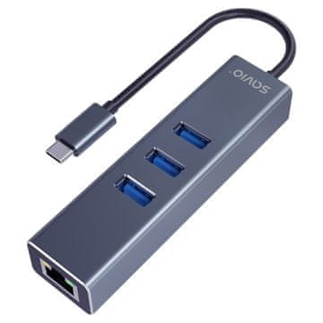 SAVIO Savio AK-57 USB-C HUB 3x USB-A, Gigabit Ethernet, aluminij, siva