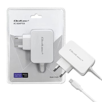Qoltec Qoltec 51039 napajalnik 65W USB-C PD, bel