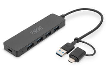 slomart Digitus DA-70147 USB 3.0 Hub, 4-portni, SlimLine, s USB-C adapterjem