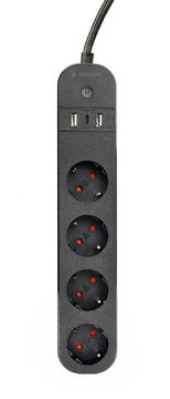 Gembird Gembird SPG-6-USB-C-B pametna napajalna letev 4xDE, 2xUSB-A, 1xUSB-C, črna