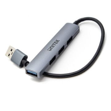 Unitek Unitek USB-A hub, 3x USB-A 2.0 + 1x USB-A 5 Gbps, aluminijast, siv