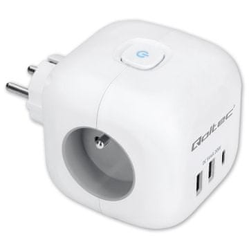 Qoltec Qoltec 525488 razdelilna kocka 6v1, 3x AC, 2x USB, 1x USB-C PD 20W, bela