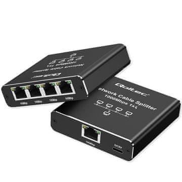 Qoltec Qoltec 50872 mrežni razdelilnik mini SWITCH 1x4 RJ45, 1000Mb/s, USB-C, aluminij