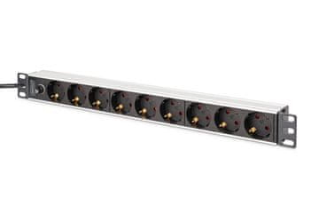 Digitus Digitus DN-93501 PDU Rack 19" napajalna letev, 9x Schuko, 2m kabel, 10A, aluminij