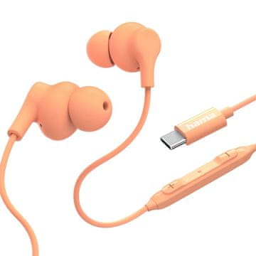 Hama Hama Curly ušesne slušalke, oranžne, USB-C