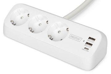 Digitus Digitus DA-30101 namizna razširitvena letev, 3x Schuko, 2x USB-A, 1x USB-C, 1.5m, bela