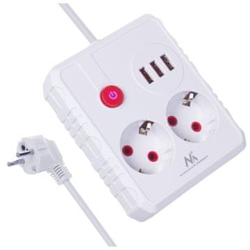 Maclean Maclean MCE387 W napajalni trak, 2 vtičnici + 3xUSB, 1.5m, bela