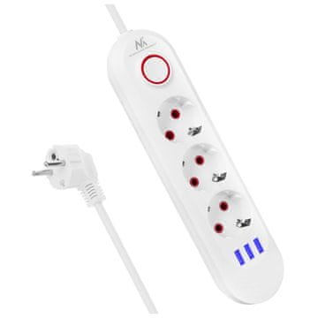 Maclean Maclean MCE394 W razdelilna letev 3xSchuko + 3xUSB, 1.5m, bela