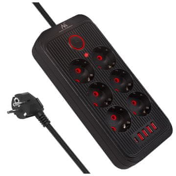 slomart Maclean MCE391B razdelilna letev: 6x šuko, 4x USB-A, 1x USB-C, črna