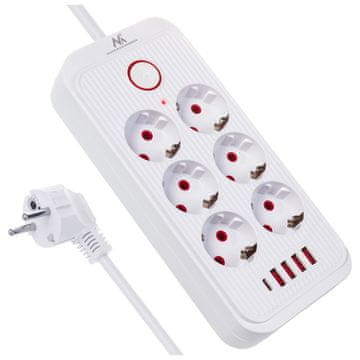 slomart Maclean MCE391W razdelilna letev: 6x šuko, 4x USB-A, 1x USB-C, bela
