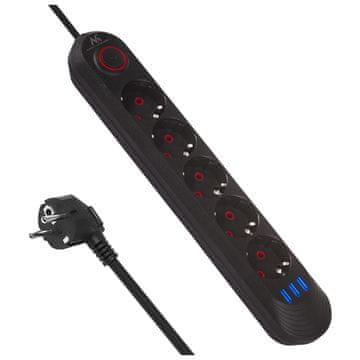 Maclean Maclean MCE395 B napajalni trak 1,5m, 5x Schuko + 3x USB, črn