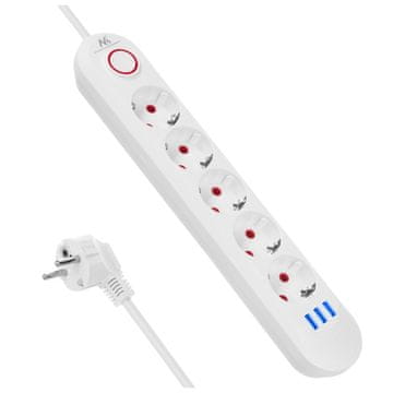 Maclean Maclean MCE395 W razdelilna letev 5 vtičnic, 3x USB, bela