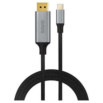 SAVIO Savio CL-208 kabel USB-C na DisplayPort 8K 60Hz, 2m, črn/siv