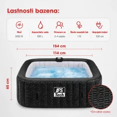 IFS Masažni bazen Quadratix 4P | Black Rattan | 154 cm | 2400 W | IFS Tech