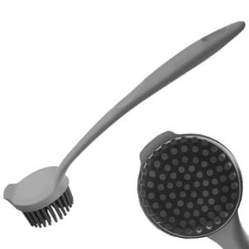 Northix Praktična siva plastična kuhinjska krtača s silikonskimi ščetinami.