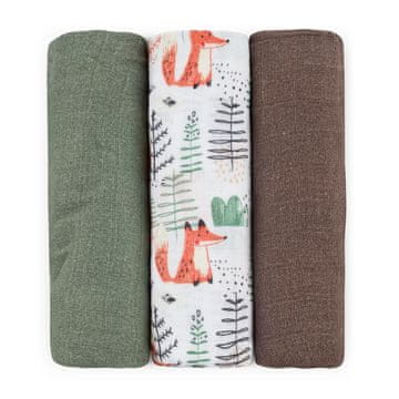 PETITE&MARS Bambusova muslinska plenica 3 kosi Moussy Forest Fox 68 x 68 cm