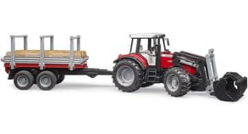 Bruder BRUDER Traktor Massey Ferguson s sprednjo nakladalko in prikolico, 1:16