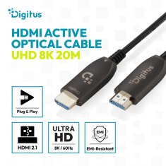Digitus Hibridni HDMI AOC kabel, moški-moški, 8K@60Hz, 48Gbps, 20m