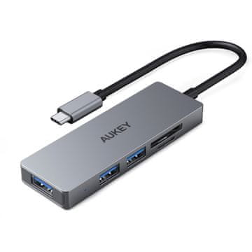 Aukey AUKEY CB-C63 USB-C razdelilnik Ultra Slim, 3x USB 3.1 + čitalnik kartic