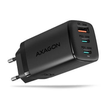 AXAGON Axagon ACU-DPQ65 omrežni polnilnik, GaN 65W, 3x port (USB-A + 2x USB-C), črn