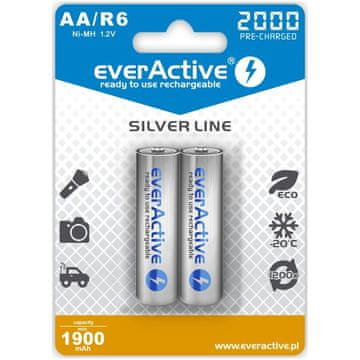 everActive everActive R6 AA 2000 mAh Silver Line polnilne baterije, komplet 2 kosov