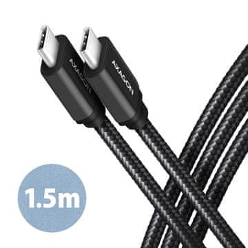 AXAGON AXAGON BUCM3-CM15AB USB-C na USB-C kabel, 1.5m, PD 60W, 3A, ALU, črna oplet