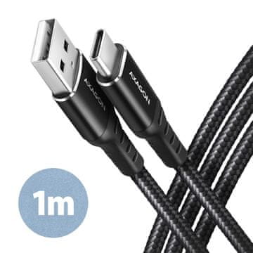 AXAGON AXAGON BUCM-AM10AB Kabel USB-C na USB-A, 1m, 3A, pleten, črn