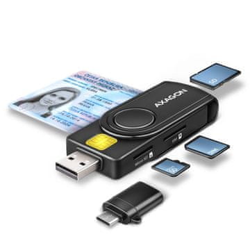 AXAGON AXAGON CRE-SMP2A Čitalnik kartic USB, ID/SD/microSD/SIM