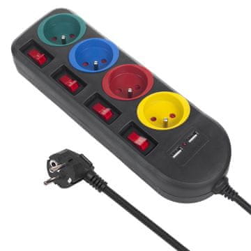 Maclean Maclean MCE229 B razdelilna letev 4 vtičnice + 2xUSB, 1.5m, črna