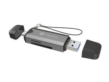 Natec Natec Scarab 3 čitalnik kartic USB-A/USB-C, SD/microSD, črn