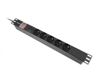 Lanberg Lanberg PS-16A-5230V-1U-2M-C14-BK razdelilna letev za omare, 1U, 16A, 5x 230V, črna
