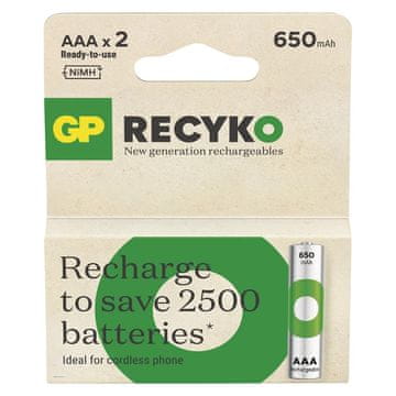 slomart GP Battery RECYKO R03/AAA Ni-MH akumulatorji 650mAh, 2 kosa