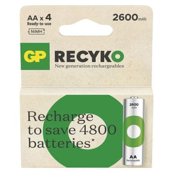 slomart GP Battery RECYKO R6 polnilne baterije AA Ni-MH 2600mAh komplet 4 kosov