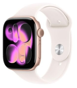 slomart Apple Watch Series 11 GPS pametna ura, 42 mm ohišje, rožnato zlato, roza športni pašček S/M