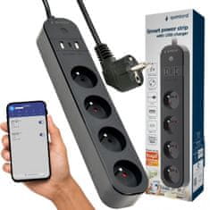Gembird Gembird SPG3-4GNI-01 pametna vtičnica, 4xFR, 2xUSB-A, 1xUSB-C, črna